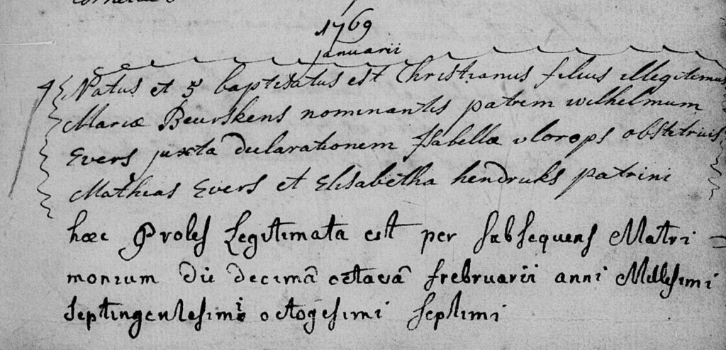 Geboorte Christianus Evers 1769